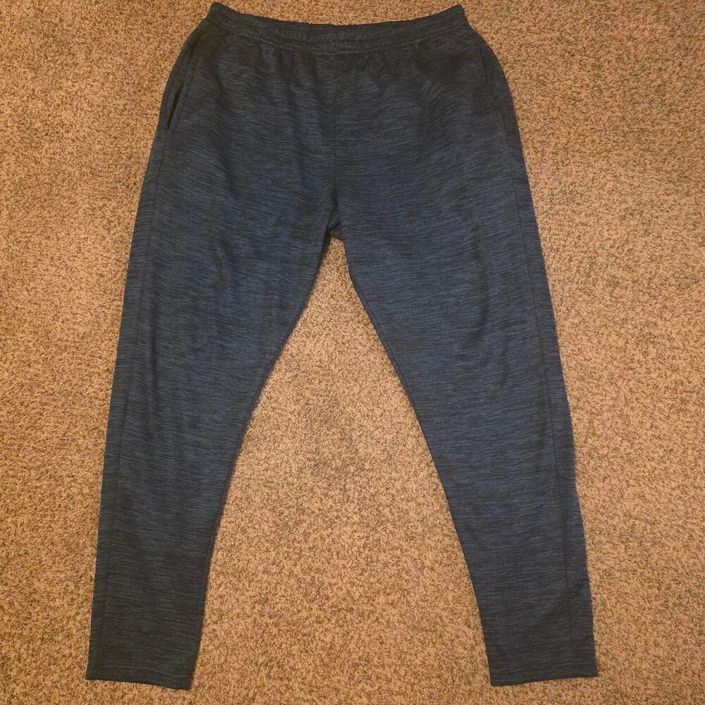 Mens Large Navy Blue Heather Tapered Jogger Sweatpants Elastic Waist Lounge Pant
